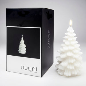 UYUNI Lighting Medium Christmas Tree Figurine, Nordic White, Smooth Wax Flameless Candle, 11.0cm x 14.5cm (4.0" x 5.7")