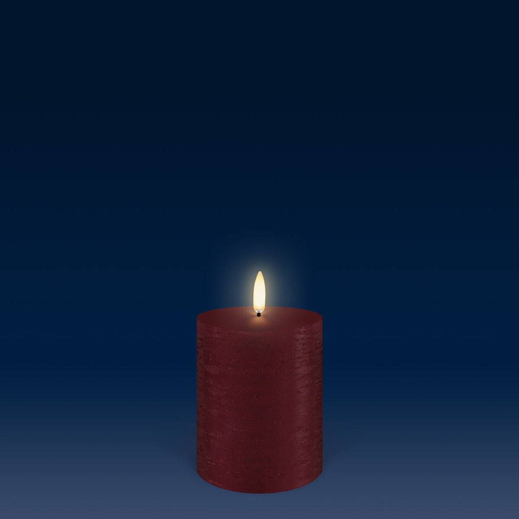 NEW - UYUNI Lighting Small Pillar, Carmine Red Textured Wax Flameless Candle, 7.8cm x 10.1cm (3.1