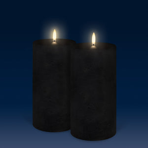 NEW - UYUNI Lighting Tall Wide Pillar, Matte Black Textured Wax Flameless Candle, 10.1cm x 20.3cm (4.0" x 8")