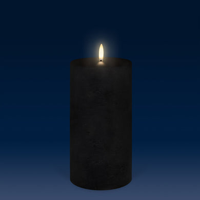 NEW - UYUNI Lighting Tall Wide Pillar, Matte Black Textured Wax Flameless Candle, 10.1cm x 20.3cm (4.0