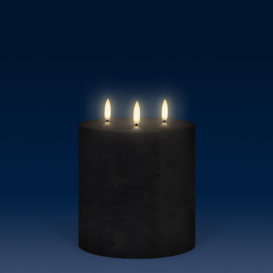 NEW - UYUNI Lighting Triple Wick Extra Wide Pillar, Matte Black, Textured Wax Flameless Candle, 15.2cm x 15.2cm (6.0
