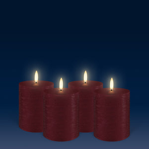NEW - UYUNI Lighting Small Pillar, Carmine Red Textured Wax Flameless Candle, 7.8cm x 10.1cm (3.1" x 4")