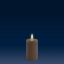 Load image into Gallery viewer, UYUNI Lighting Small Pillar, Sandstone, Ribbed Wax Flameless Candle, 5.8cm x 10.1cm (2.2" x 4")