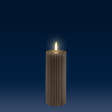 Load image into Gallery viewer, UYUNI Lighting Medium Pillar, Sandstone, Ribbed Wax Flameless Candle, 5.8cm x 15.2cm (2.2" x 6")