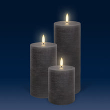 Load image into Gallery viewer, UYUNI Lighting Small Pillar, Hamptons Grey Textured Wax Flameless Candle, 7.8cm x 10.1cm (3.1" x 4")