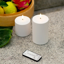 Load image into Gallery viewer, UYUNI Lighting Small Wide Outdoor Pillar, White, Weather Resistant ABS Soft Touch Plastic Flameless Candle, 10.1cm x 7.8cm (4.0” x 3”)