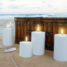 Load image into Gallery viewer, NEW LOWER PRICE | UYUNI Lighting Small Outdoor Pillar, White, Weather Resistant ABS Soft Touch Plastic Flameless Candle, 7.6cm x 7.8cm (3.0” x 3”)
