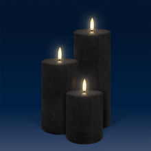 Load image into Gallery viewer, UYUNI Lighting Tall Pillar, Matte Black Textured Wax Flameless Candle, 7.8cm x 20.3cm (3.1" x 8")