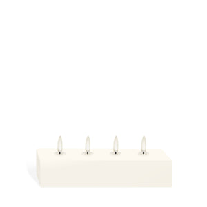 UYUNI Lighting Quattro Block Four Wick Rectangular Candle, Classic Ivory, Smooth Wax Flameless Candle, 18.0cm x 5.0cm x 3.8cm (7.0" x 2.0" x 1.5")