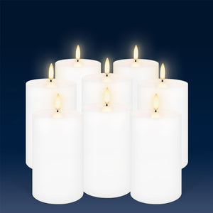 UYUNI Lighting Medium Outdoor Pillar, White, Weather Resistant ABS Soft Touch Plastic Flameless Candle, 7.6cm x 12.7cm (3.0” x 5”)