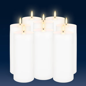 UYUNI Lighting Tall Outdoor Pillar, White, Weather Resistant ABS Soft Touch Plastic Flameless Candle, 7.6cm x 17.7cm (3.0” x 7”)