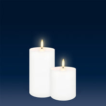 Load image into Gallery viewer, NEW LOWER PRICE | UYUNI Lighting Small Outdoor Pillar, White, Weather Resistant ABS Soft Touch Plastic Flameless Candle, 7.6cm x 7.8cm (3.0” x 3”)