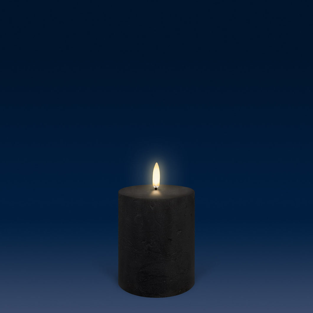 UYUNI Lighting Small Pillar, Matte Black Textured Wax Flameless Candle, 7.8cm x 10.1cm (3.1