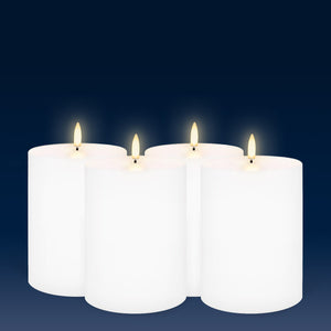 UYUNI Lighting Medium Wide Outdoor Pillar, White, Weather Resistant ABS Soft Touch Plastic Flameless Candle, 10.1cm x 12.8cm  (4.0” x 5”)