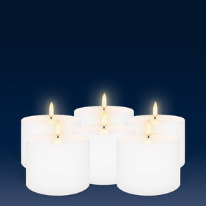 UYUNI Lighting Small Wide Outdoor Pillar, White, Weather Resistant ABS Soft Touch Plastic Flameless Candle, 10.1cm x 7.8cm (4.0” x 3”)