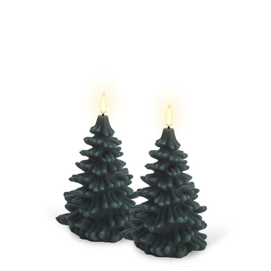 1 SET OF 2 | FROM THE VAULT | UYUNI Lighting Medium Christmas Tree Candle, Pine Green, Smooth Wax Flameless Candle, 10cm x 15cm (3.9