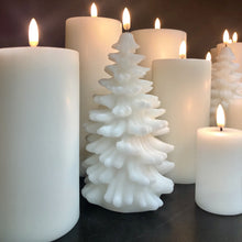 Load image into Gallery viewer, NEW SKANDI DESIGN | UYUNI Lighting Tall Christmas Tree Candle, Nordic White, Smooth Wax Flameless Candle, 11cm x 18cm (4.3&quot; x 7&quot;)