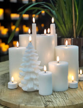 Load image into Gallery viewer, NEW SKANDI DESIGN | UYUNI Lighting Tall Christmas Tree Candle, Nordic White, Smooth Wax Flameless Candle, 11cm x 18cm (4.3&quot; x 7&quot;)