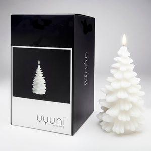 NEW SKANDI DESIGN | UYUNI Lighting Tall Christmas Tree Candle, Nordic White, Smooth Wax Flameless Candle, 11cm x 18cm (4.3" x 7")