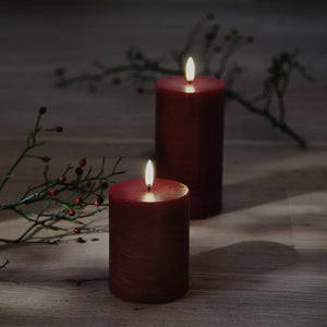 NEW - UYUNI Lighting Medium Pillar, Carmine Red Textured Wax Flameless Candle, 7.8cm x 15.2cm (3.1" x 6")