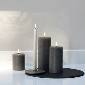 NEW LOWER PRICE - UYUNI Lighting Small Pillar, Hamptons Grey Textured Wax Flameless Candle, 7.8cm x 10.1cm (3.1" x 4")