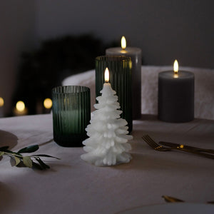 NEW SKANDI DESIGN | UYUNI Lighting Tall Christmas Tree Candle, Nordic White, Smooth Wax Flameless Candle, 11cm x 18cm (4.3" x 7")