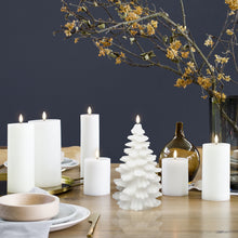 Load image into Gallery viewer, NEW SKANDI DESIGN | UYUNI Lighting Tall Christmas Tree Candle, Nordic White, Smooth Wax Flameless Candle, 11cm x 18cm (4.3&quot; x 7&quot;)