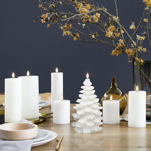 NEW SKANDI DESIGN | UYUNI Lighting Tall Christmas Tree Candle, Nordic White, Smooth Wax Flameless Candle, 11cm x 18cm (4.3" x 7")