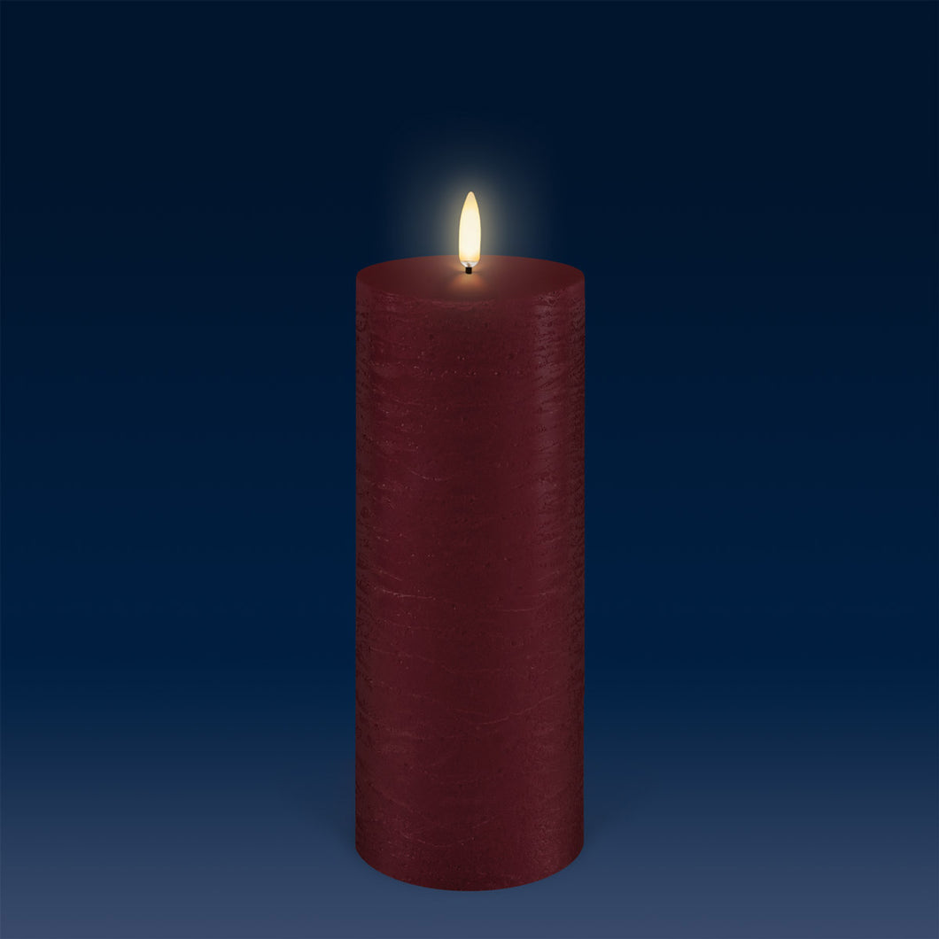 NEW - Tall Pillar, Carmine Red Textured Wax Flameless Candle, 7.8cm x 20.3cm