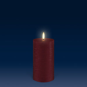 NEW - Medium Pillar, Carmine Red Textured Wax Flameless Candle, 7.8cm x 15.2cm