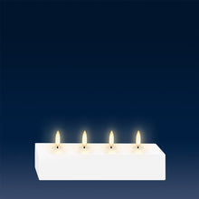 Load image into Gallery viewer, UYUNI Lighting Quattro Block Multi-Wick | Nordic White | Smooth Wax Flameless Candle | 18.0cm x 5.0cm x 3.8cm (7.0" x 2.0" x 1.5")