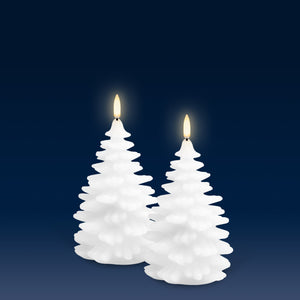 Medium Christmas Tree Figurine, Nordic White, Smooth Wax Flameless Candle, 11cm x 14.5cm