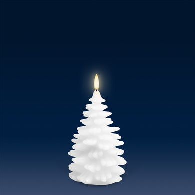 Medium Christmas Tree Figurine, Nordic White, Smooth Wax Flameless Candle, 11cm x 14.5cm