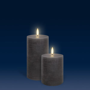 NEW - Small Pillar, Urbane Grey Textured Wax Flameless Candle, 7.8cm x 10.1cm