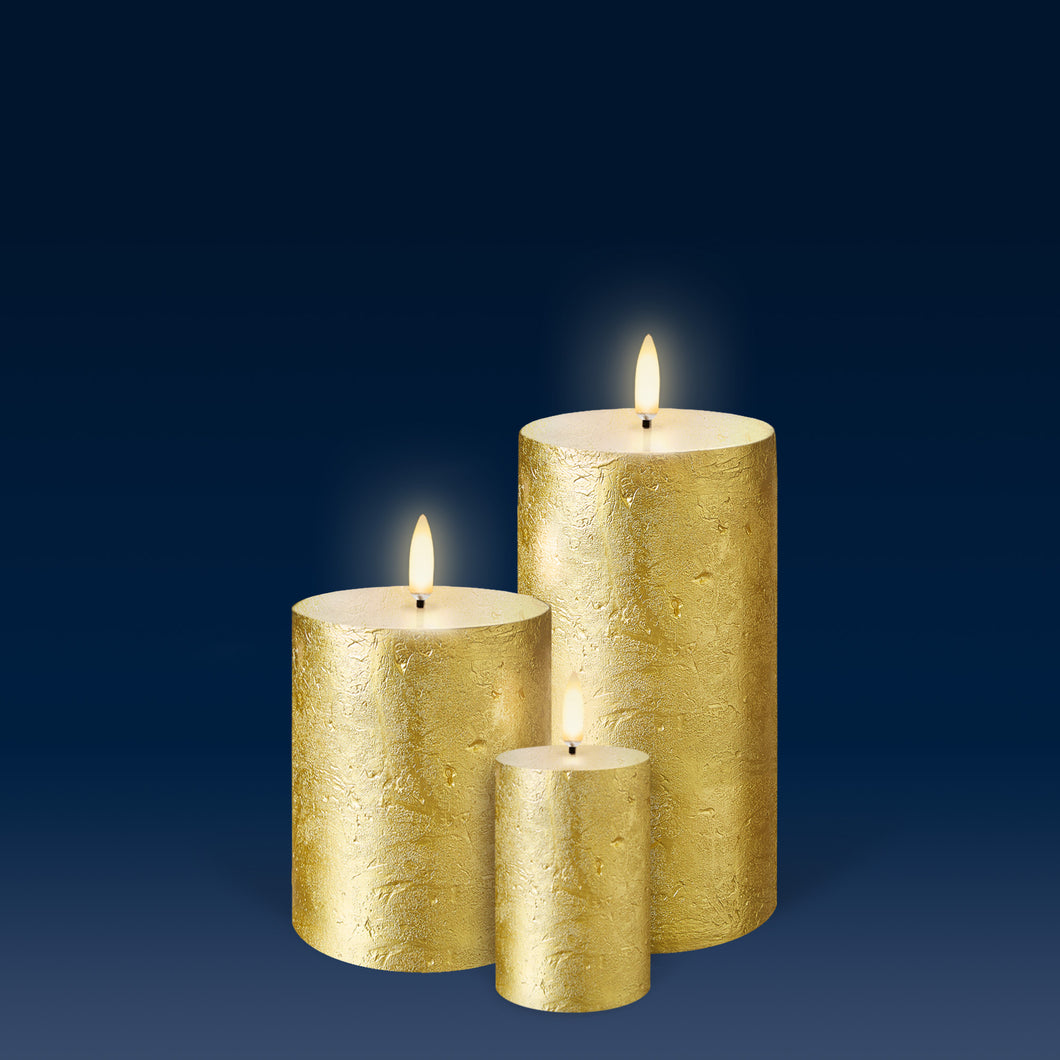 NEW LOWER PRICE - Metallic Gold Textured Wax Flameless Candle Trilogy