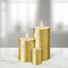 Load image into Gallery viewer, NEW LOWER PRICE - Metallic Gold Textured Wax Flameless Candle Trilogy