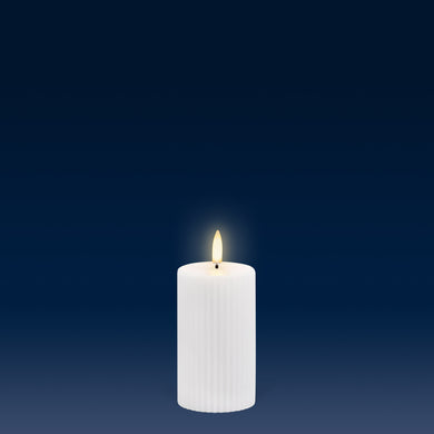 PRE ORDER - NEW UYUNI Lighting Small Pillar, Nordic White, Ribbed Wax Flameless Candle, 5.8cm x 10.1cm (2.2