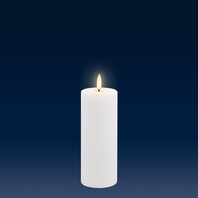 PRE ORDER - NEW UYUNI Lighting Medium Pillar, Nordic White, Ribbed Wax Flameless Candle, 5.8cm x 15.2cm (2.2