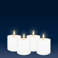 Load image into Gallery viewer, NEW LOWER PRICE | UYUNI Lighting Small Outdoor Pillar, White, Weather Resistant ABS Soft Touch Plastic Flameless Candle, 7.6cm x 7.8cm (3.0” x 3”)