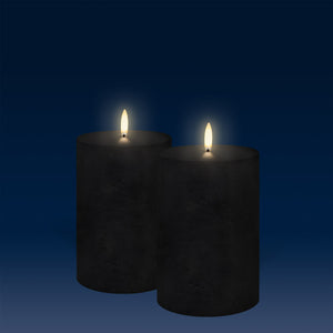 NEW - UYUNI Lighting Medium Wide Pillar, Matte Black Textured Wax Flameless Candle, 10.1cm x 15.2cm (4.0" x 6")