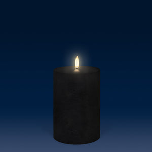 NEW - Medium Wide Pillar, Matte Black Textured Wax Flameless Candle, 10.1cm x 15.2cm