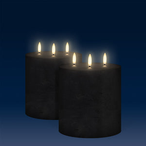 NEW - Triple Wick Extra Wide, Matte Black, Textured Wax Flameless Candle, 15.2cm x 15.2cm
