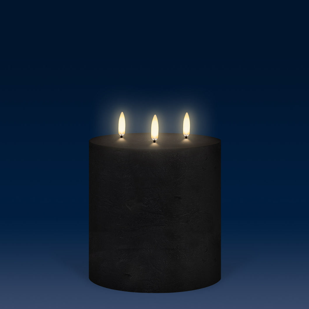 NEW - Triple Wick Extra Wide, Matte Black, Textured Wax Flameless Candle, 15.2cm x 15.2cm