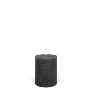 NEW - UYUNI Lighting Small Pillar, Urbane Grey Textured Wax Flameless Candle, 7.8cm x 10.1cm