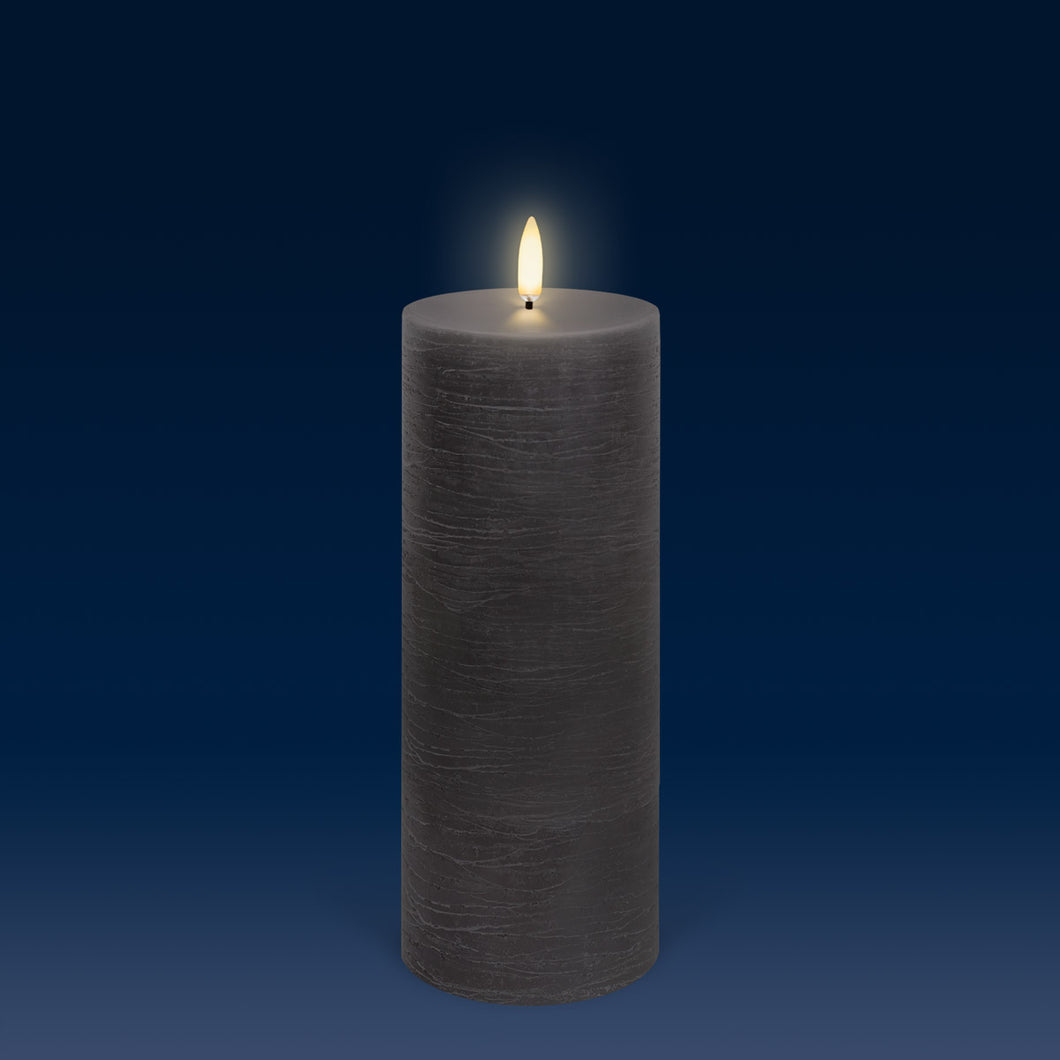 NEW - UYUNI Lighting Tall Pillar, Urbane Grey Textured Wax Flameless Candle, 7.8cm x 20.3cm (3.1