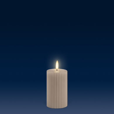 PRE ORDER - NEW UYUNI Lighting Small Pillar, Sandstone, Ribbed Wax Flameless Candle, 5.8cm x 10.1cm (2.2