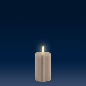 PRE ORDER - NEW UYUNI Lighting Small Pillar, Sandstone, Ribbed Wax Flameless Candle, 5.8cm x 10.1cm (2.2" x 4")