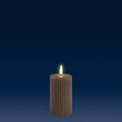 IN STOCK NOW - NEW UYUNI Lighting Small Pillar, Sandstone, Ribbed Wax Flameless Candle, 5.8cm x 10.1cm (2.2