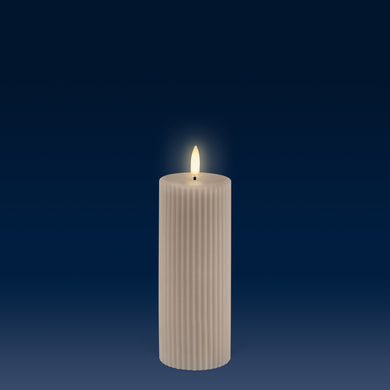 PRE ORDER - NEW UYUNI Lighting Medium Pillar, Sandstone, Ribbed Wax Flameless Candle, 5.8cm x 15.2cm (2.2