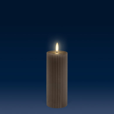 IN STOCK NOW - NEW UYUNI Lighting Medium Pillar, Sandstone, Ribbed Wax Flameless Candle, 5.8cm x 15.2cm (2.2